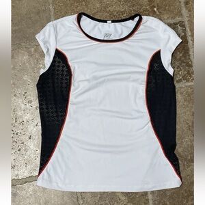 Tail White and Black Short Sleeve Top with Red Trim